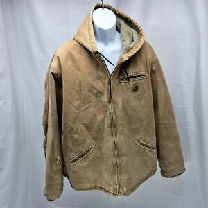 Vintage Carhartt Sandstone Duck Active Hooded Jacket Tan Brown J130/J141 Men 3X